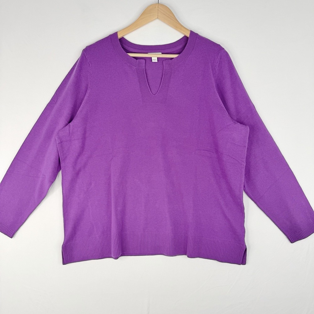 J. Jill Women's V-Neck Cotton Nylon Blend  Purple Stretch‎ Soft Sweater SZ-2X